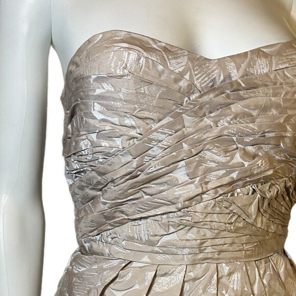 MAX & CLEO Champagne Jacquard Taffeta Print Strapless Dress - Women's Size 2 - Picture 3 of 6